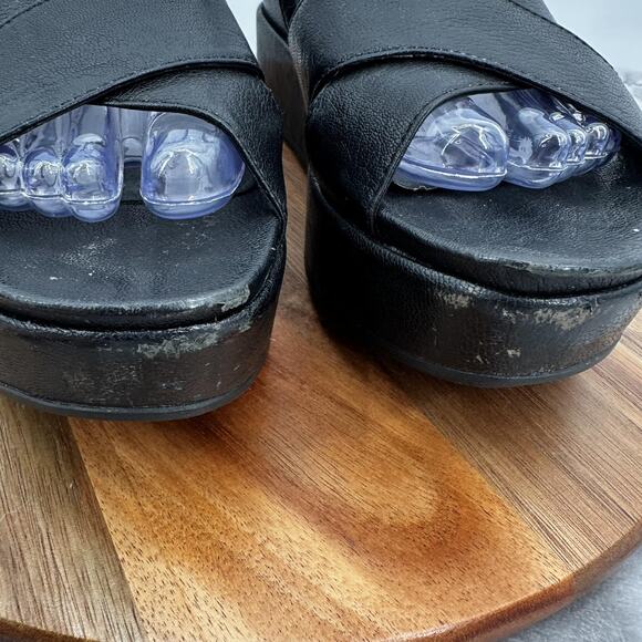 Eileen Fisher Shoes Womens Size 7 Platform Sandal Wedge Buckle Strap Leather - Picture 6 of 11